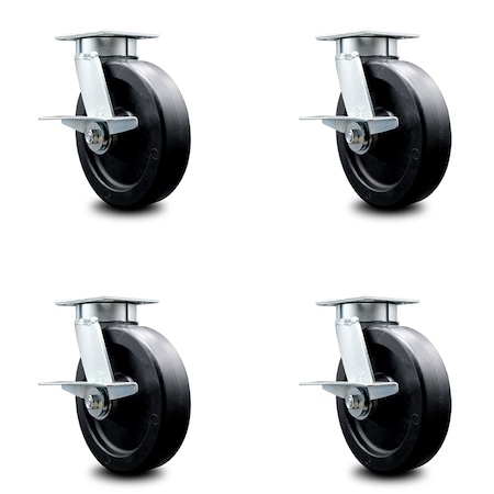 Service Caster 8 Inch Kingpinless Polyolefin Wheel Swivel Caster Set with Brakes SCC-KP30S820-POR-SLB-4